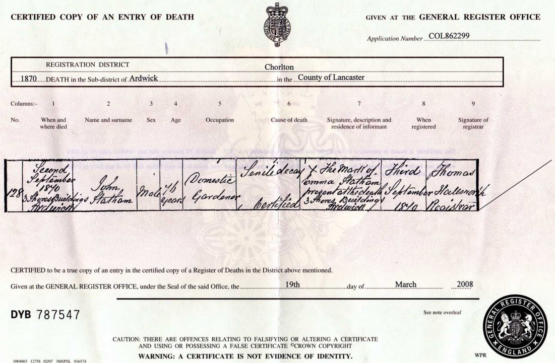 Copy of John's Death Certificate