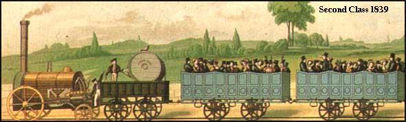 a typical steam train of 1839 - this engraving was called 'second-class1839' 